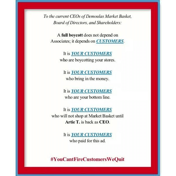 Market Basket Customer Boycott Ad